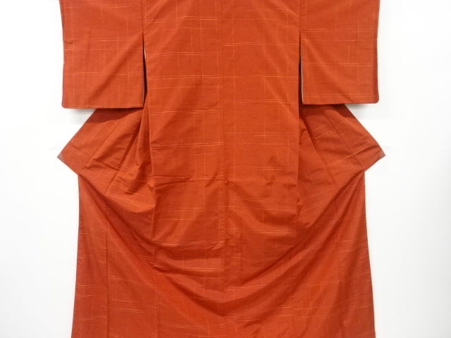 アンティーク　格子織り出し手織り紬着物